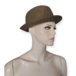 City Sport Wool Herringbone Fedora Hat Brown Green
